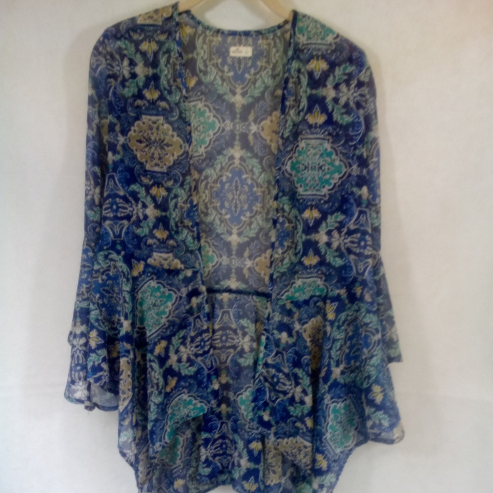 Hollister Bohemian Blue L/S Sheer Asymmetrical Open Top Shirt Small Boho - Picture 1 of 7